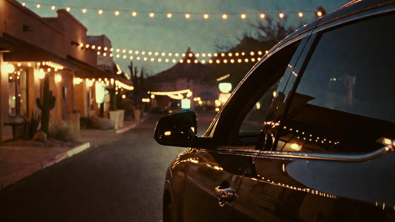 Rideshare vehicle at the curb in Old Town Scottsdale at night